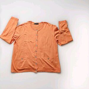 Lauren Ralph Lauren Cardigan Womens L Orange Buttons LS Boho Preppy Mature FLAW